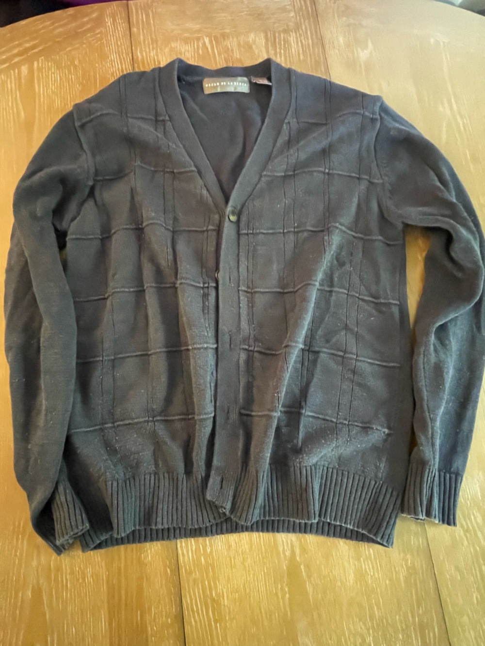 Oscar de la Renta Men's Dark Navy Grid-Pattern Cardigan